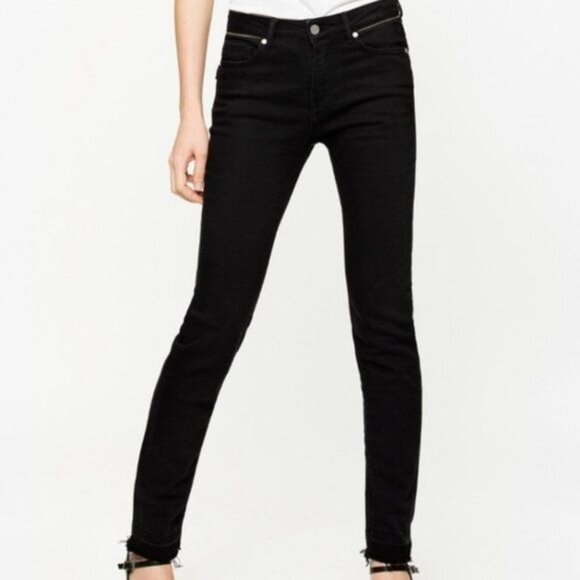 Zadig & Voltaire Eva Zip Jeans Skinny Jeans Raw Hem in Black Size 24 Goth Gothic - Picture 1 of 14
